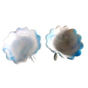Swirl Slag Bowls 6" Set 2 Blue Milk Glass Hobnail Scallop Handles Kanawha USA